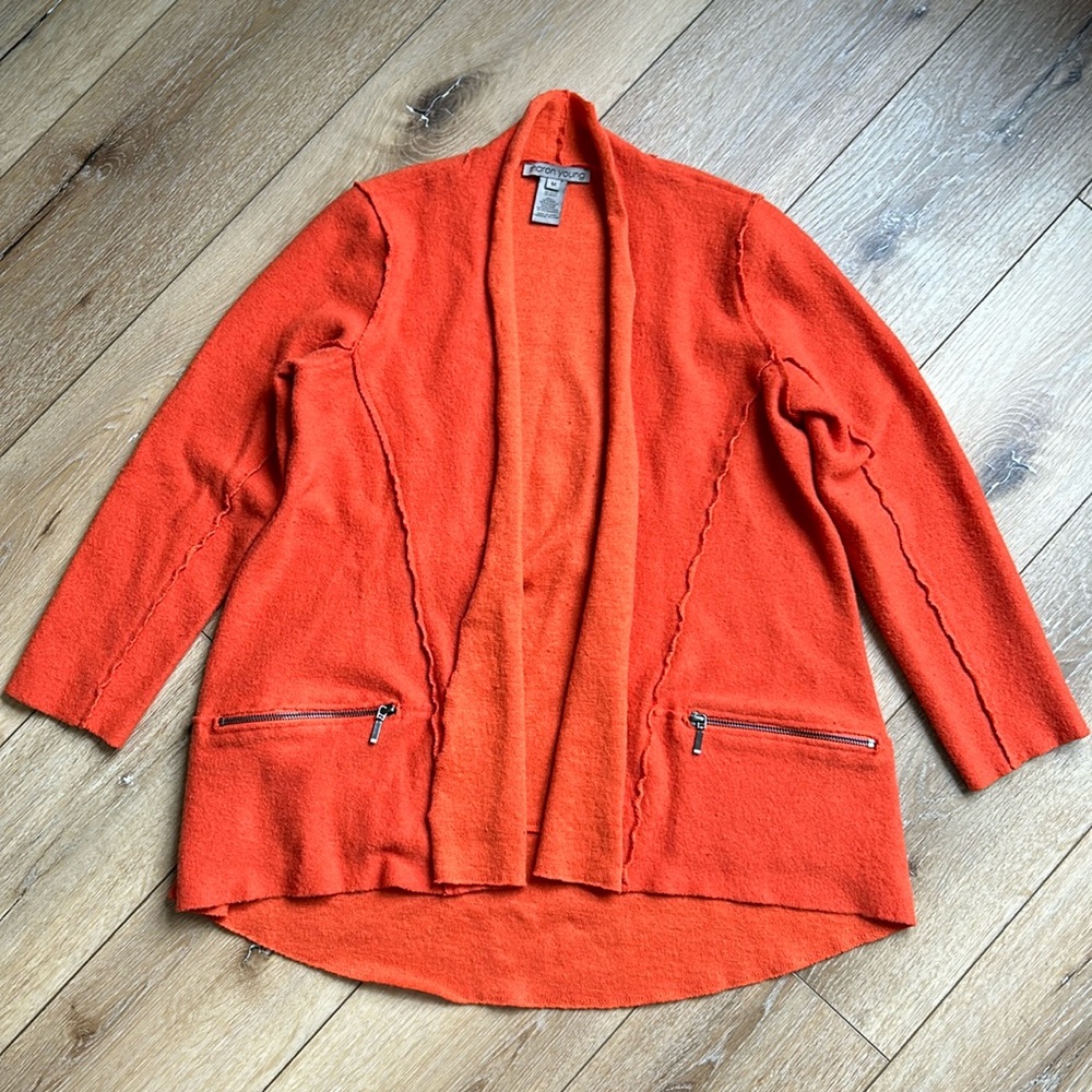 Vintage Sharon Young Orange Womens Open Front Cardigan Sweater Wool Lage…